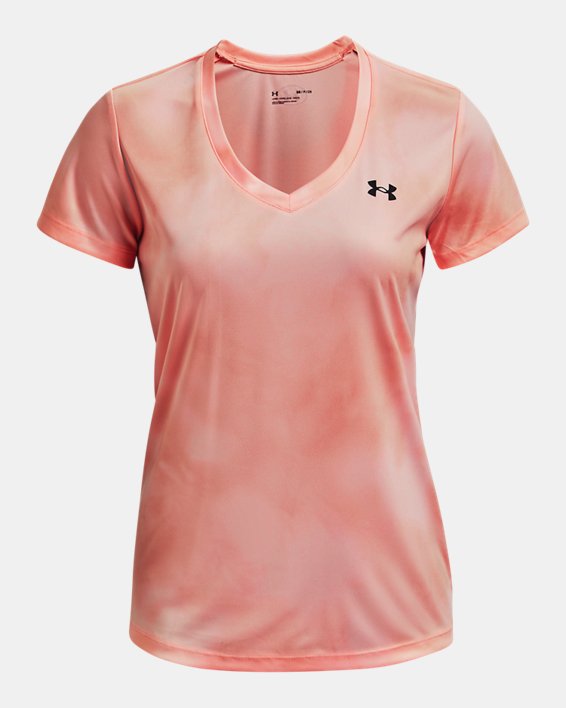 Women's UA Velocity Printed V-Neck Short Sleeve, Pink, pdpMainDesktop image number 4